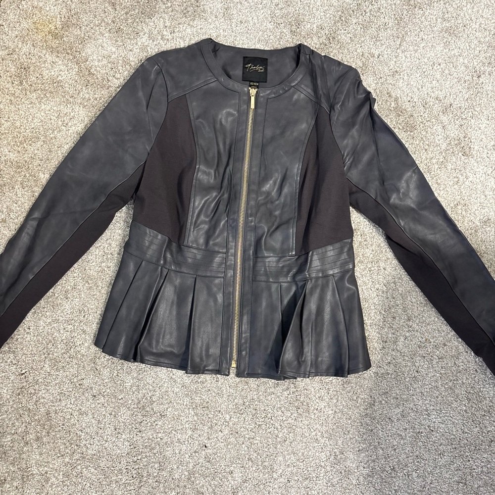 Thalia Sodi Black Leather Peplum Zip Jacket